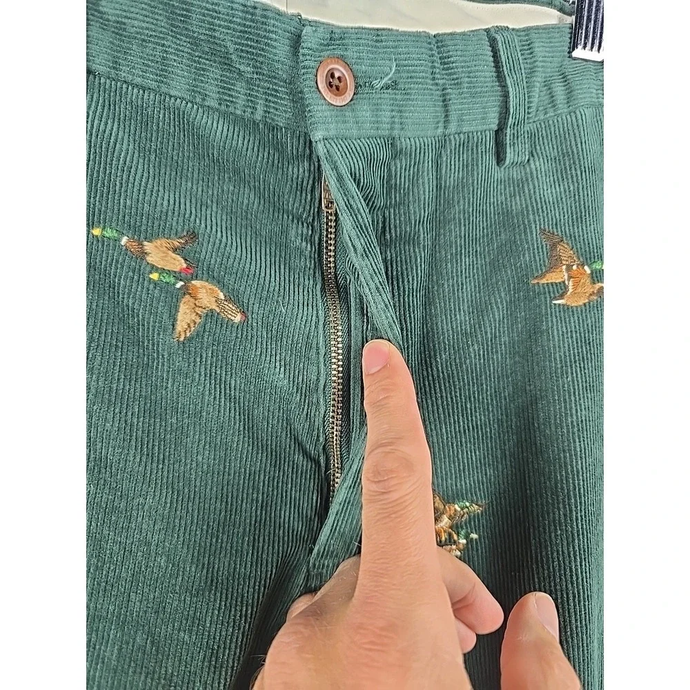 Polo Ralph Lauren Corduroy Pants Mens 35x31 Hunter Green Mallard Ducks Birdwatch